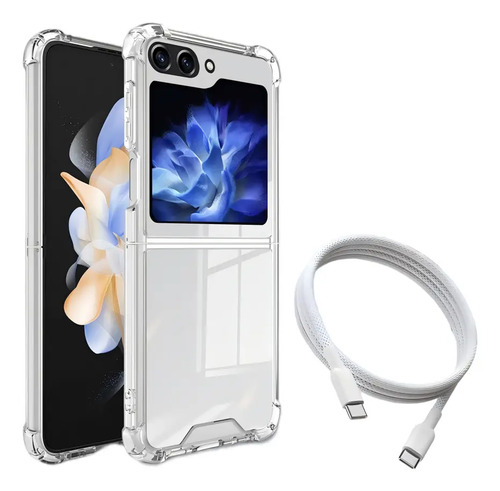 Funda Para Samsung Galaxy Z Flip 3 4 5 6 7, 2 Fundas Transparentes Antigolpes + Cable Tipo C Carga Rápida 60w | Meses sin interés