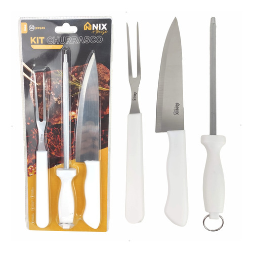 Kit Para Churrasco Faca Chaira Garfo 3 Unidades Jogo Cozinha