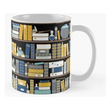 Taza Patrón De Estantería - Biblioteca Azul Amarillo Calidad