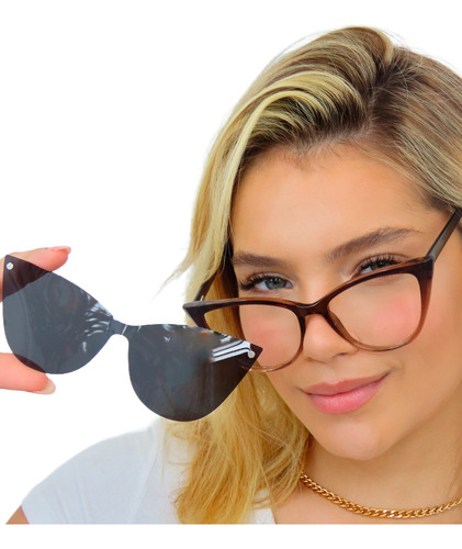 Óculos Armação Feminino Gatinha + Clip On 2 Em 1 Lançamento