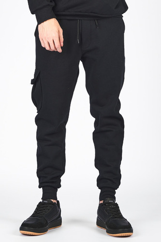 Calça Moletom Masculina Cargo Black