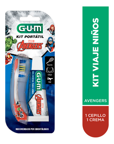 Gum Kit Portatil Infantil Avengers Cepillo + Crema Dental