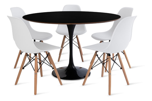 Conjunto Mesa Saarinen Preta 120cm E 5 Cadeiras Eames Branca