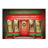 Allenjoy 8x6ft Fabric Red And Green Christmas Store Backdrop