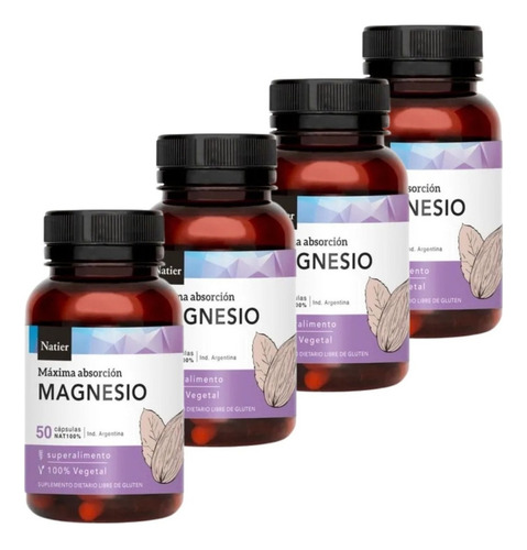 Magnesio Natier X50 Capsulas Fatiga Estres Ansiedad X4 Unid Sabor Sin Sabor