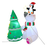 Enfeite Árvore De Natal Com Urso E Pinguim Inflável 1,8m Luz