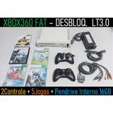 Xbox 360 Fat Desbl0. Lt3.0 + 2 Controle + 2 Jogos (somente No Av)