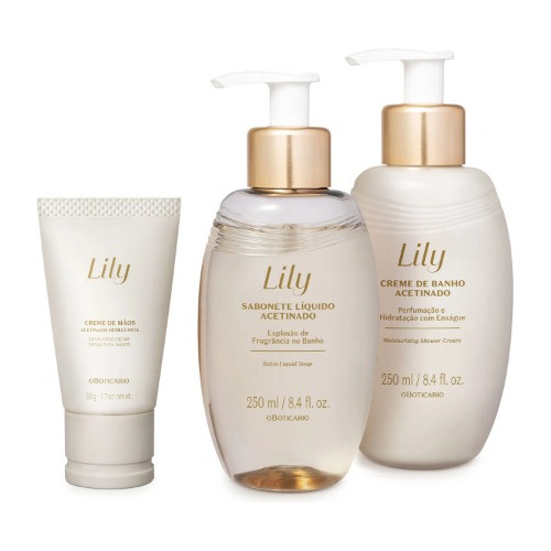 Combo Lily Acetinados Creme De Banho, Mãos Sabonete Líquido