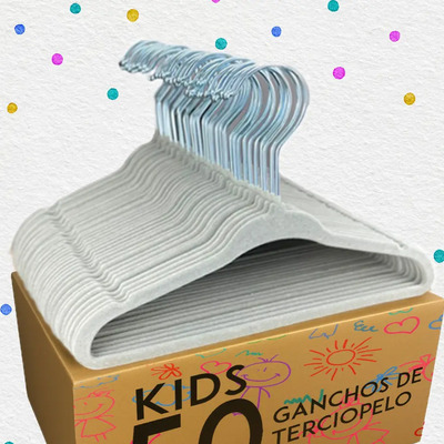 Set 50 Ganchos Perchas Ropa Infantil Niños Alta Calidad Color Gris