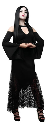 Disfraz De Morticia Vestido Gotico De Morticia Halloween Terror Vestido De Mortificia Para Mujer Cosplay De Morticia