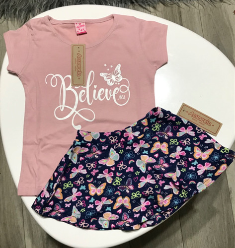 Conjunto De Remera Y Pollera Con Short, Nenas.