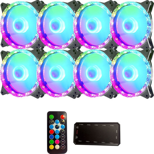 Kit 8 Cooler Fan Rgb 120mm Gamer Controlador Ventoinha Argb