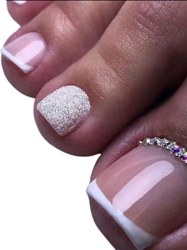 Unha Postiça Pés Strass Com Brilho Glitter 