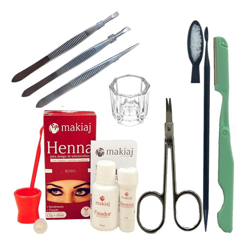 Kit Sobrancelha Henna Makiaj Com Fixador+acessorios Completo