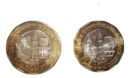 Set 2 Monedas De 20 Pesos Conmemorativa 500 Años Veracruz