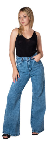 Wide Leg Jeans Elastizado, Mujer Todos Los Talles 