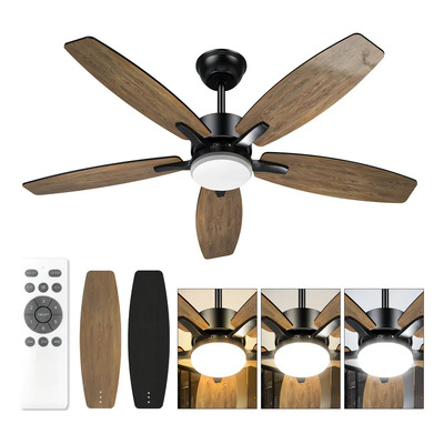 Ventilador De Teto Rústico 42 Com Luz Led E Controle Remoto, 5 Pás, 6 Velocidades, 3 Cores De Luz Ajustáveis, Silencioso, Ideal Para Quarto, Sala, Varanda, Ambientes Internos E Externos | Parcelamento sem juros