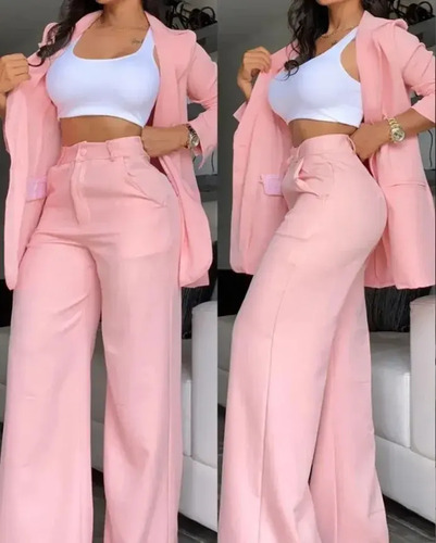 Conjunto De Blazer Rosa Para Mujer Moda Ne Cl