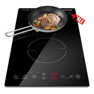 SANGKEE Parrilla Inducción 2 Hornillas 1800W, Estufa De Inducción Empotrable Con Enchufe para Hogar, Potencia Y Temperatura Ajustables, Cocción Rápida, Ahorro De Energia, Sistema De Seguridad | Meses sin interés