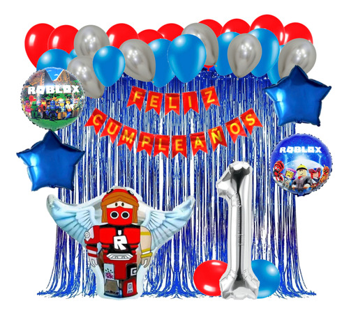 Kit Globos Roblox Azul Decoración Cumpleaños