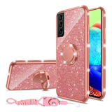 Funda Para Galaxy S22 Con Soporte Diseño Glitter Color Rosa