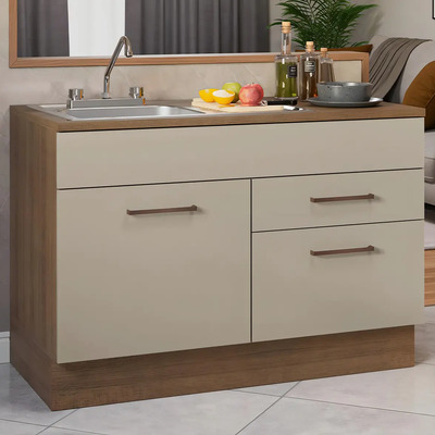 Gabinete Bajo De Cocina Compacta Madesa Luna Con Tarja Mc Color Marrón/crema