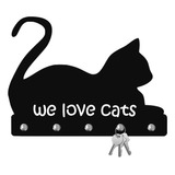 Porta Chaves Gatos We Love Cats Decorativo 5 Ganchos