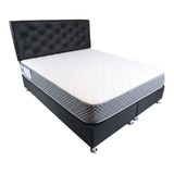 Cama Hvm 2p Bd Negra Felpa + Respaldo + Colchon