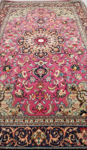 Tapete Persa Tabriz Narchê Artesanal Lã Rosa 1,05 X 1,63 M