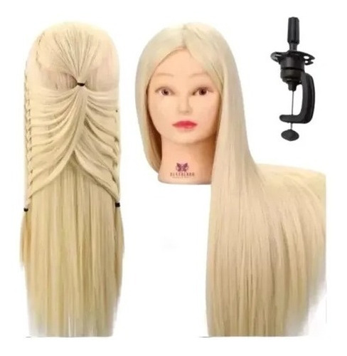 Cabeça Boneca Manequim P/  Treino Cabelo Sintético + Suporte