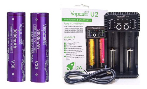 Kit Cargador Y Pilas 18650 Vapcell 3000mah 20a