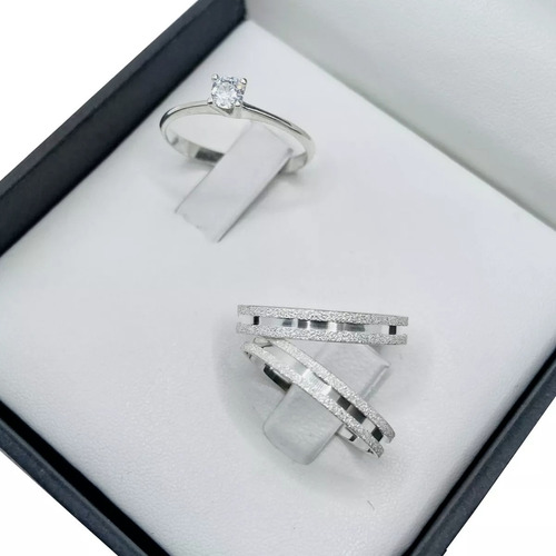 Alianças De Namoro Prata Legítima 3mm Diamantadas + Anel