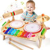 Kit De Batería Musical Montessori Para Niños Pandereta Y Xil