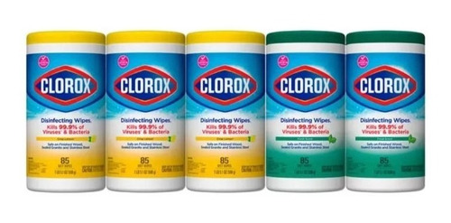 Toallitas Desinfectantes Clorox, 5 Botes Con 85 Piezas C/u