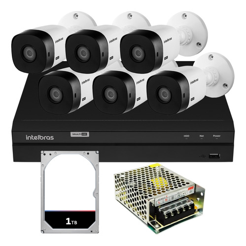 Kit Cftv 6 Cameras 2mp 1220 Dvr Intelbras 1208 1tb S/ Cabo