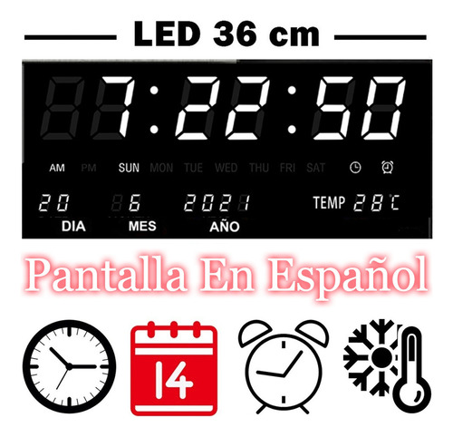 Reloj De Pared Led Tiempo Real Digital Termómetro Con Alarma