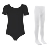 Leotardo Manga Corta Seamless + Malla Nylon Ballet Gimnasia