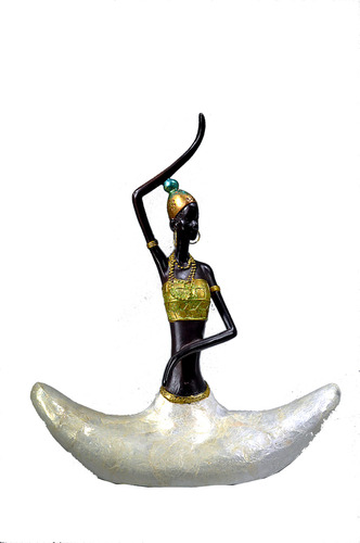 Escultura Africana Yoga Resina Saia Tom Madreperola Medita