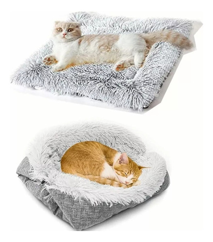 Cama Para Gatos Mascotas Perros Suave Manta Lavable Plegable Gris1