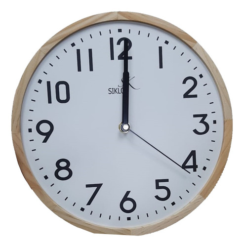 Reloj Pared Madera Siklos 25cm Silencioso Sin Vidrio 