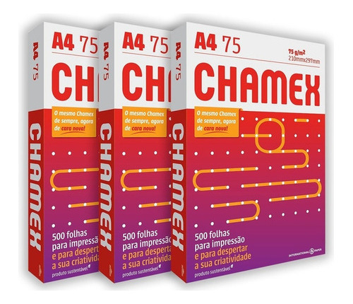 Chamex A4 3 Resmas Com 500 Folhas (1500 Folhas) 75g Office