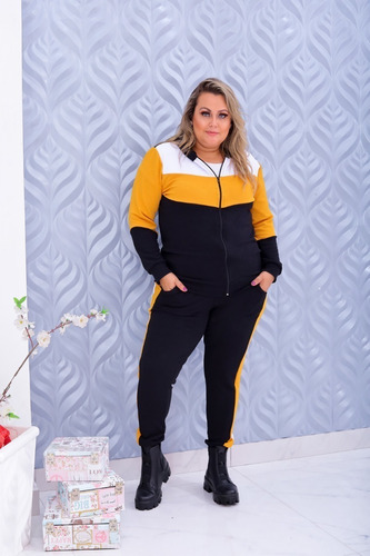 Conjunto Moletinho Inverno Plus Size Blusa Calça Luxo Crepe