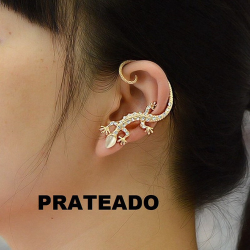 Lindo Brinco Prateado Ear Cuff Madreperola Strass Unidade