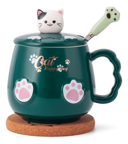 Bgbg Taza De Gato Linda Taza De Café De Cerámica Con Tapa De