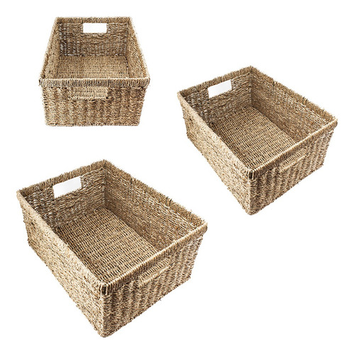 Canastos De Mimbre Set X3 Organizadores Cajon Cesto Deco