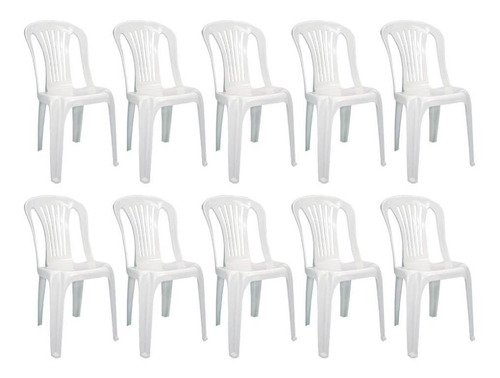 Combo 10 Cadeiras Sem Braços Branca Área Lazer Piscina Praia