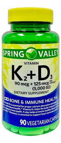 Vitamina K2 + D3 (90 Cápsulas Veganas) Spring Valley Sabor Sin Sabor