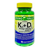 Vitamina K2 + D3 (90 Cápsulas Veganas) Spring Valley Sabor Sin Sabor