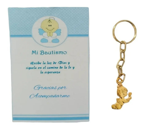 30 Recuerdos Llavero Angelito Azul Bautizo Baby Económico