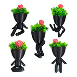 Kit 5 Lindos Vasos Decorativo Suculentas Planta Bbb Criativo Cor Preto